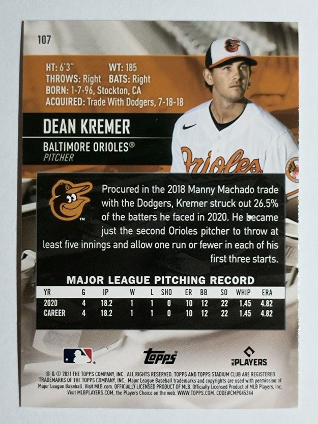 2021 Stadium Club Red Foil #107 Dean Kremer