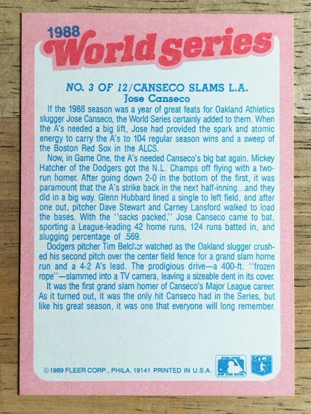 1989 Fleer World Series #3 Jose Canseco