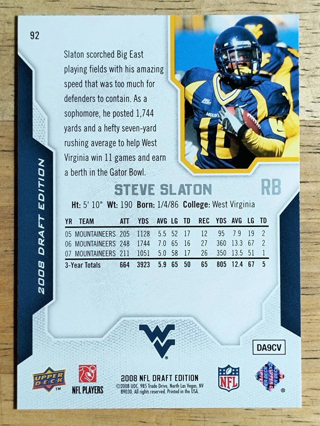 2008 Upper Deck Draft Edition #92 Steve Slaton RC