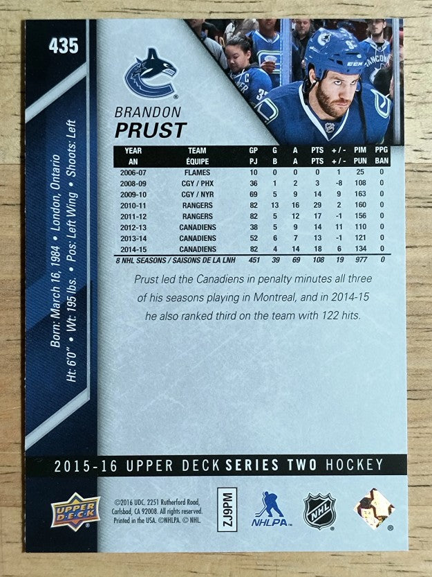 2015-16 Upper Deck #435 Brandon Prust