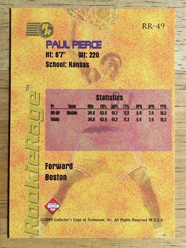 1999 Collector's Edge Rookie Rage #RR49 Paul Pierce