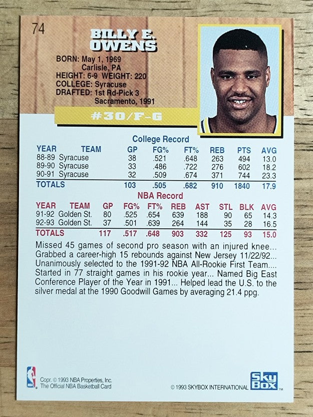 1993-94 Hoops #74 Billy Owens