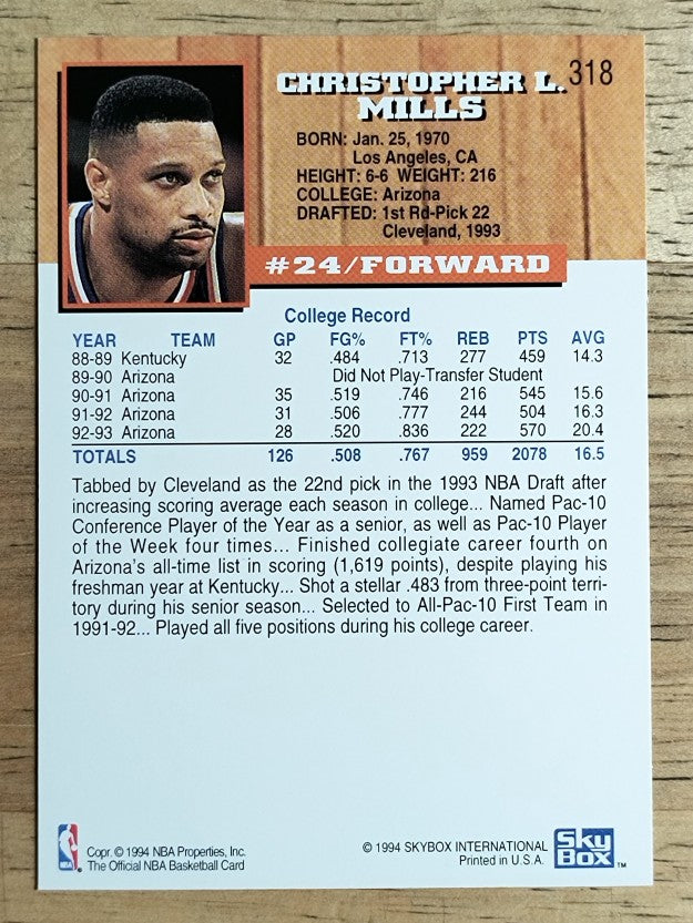 1993-94 Hoops #318 Chris Mills RC