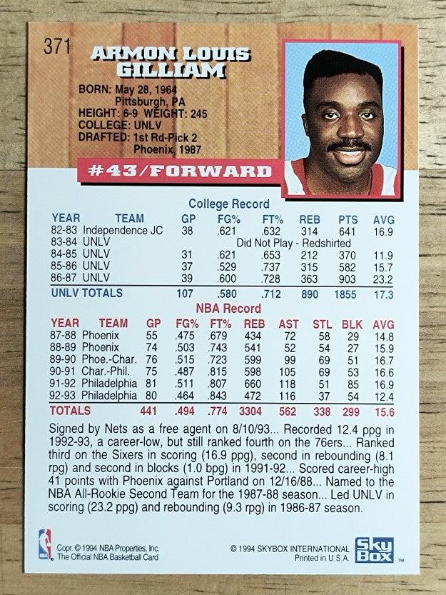1993-94 Hoops #371 Armon Gilliam