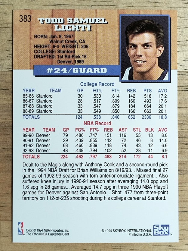 1993-94 Hoops Fifth Anniversary Gold #383 Todd Lichti