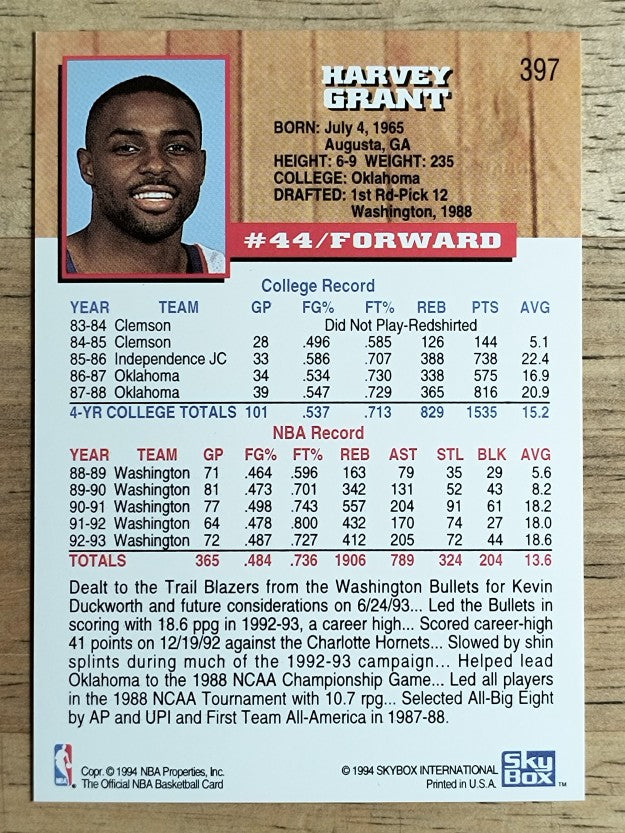1993-94 Hoops Fifth Anniversary Gold #397 Harvey Grant
