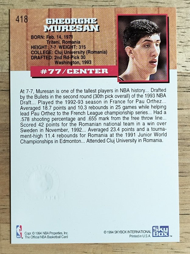 1993-94 Hoops Fifth Anniversary Gold #418 Gheorghe Muresan