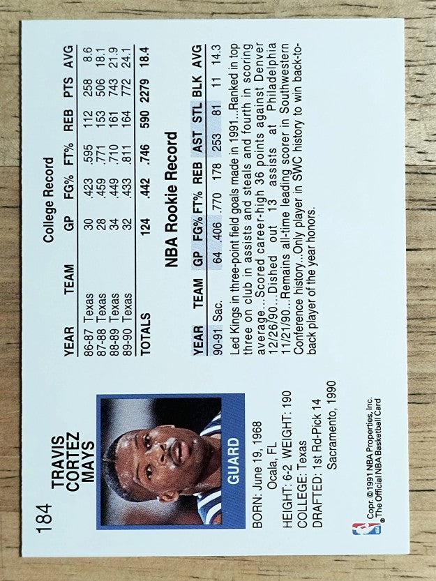 1991-92 Hoops #184 Travis Mays