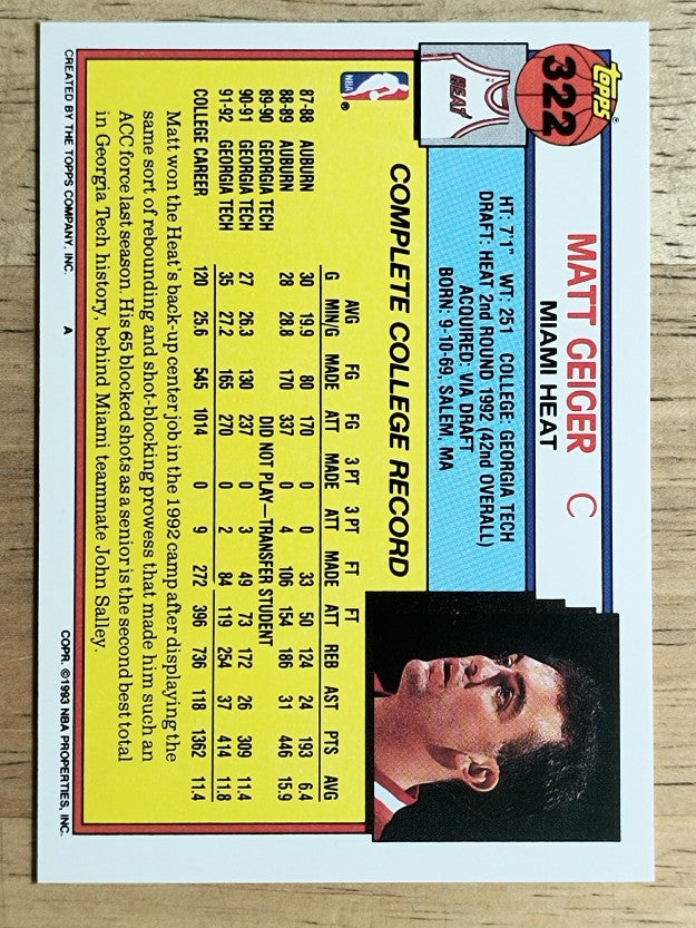 1992-93 Topps #322 Matt Geiger RC