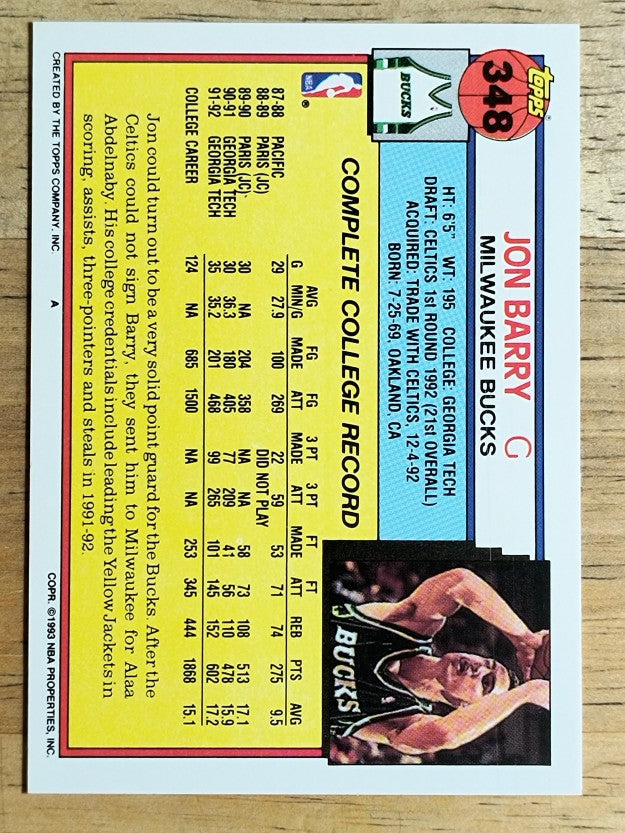 1992-93 Topps #348 Jon Barry RC