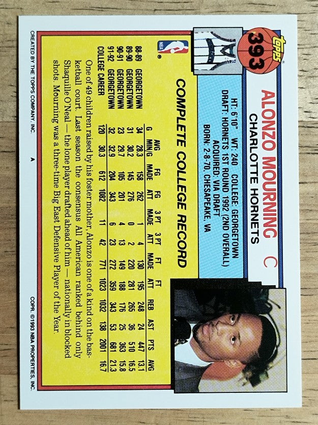 1992-93 Topps #393 Alonzo Mourning RC (NM)