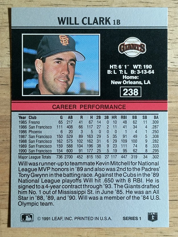 1991 Leaf #238 Will Clark
