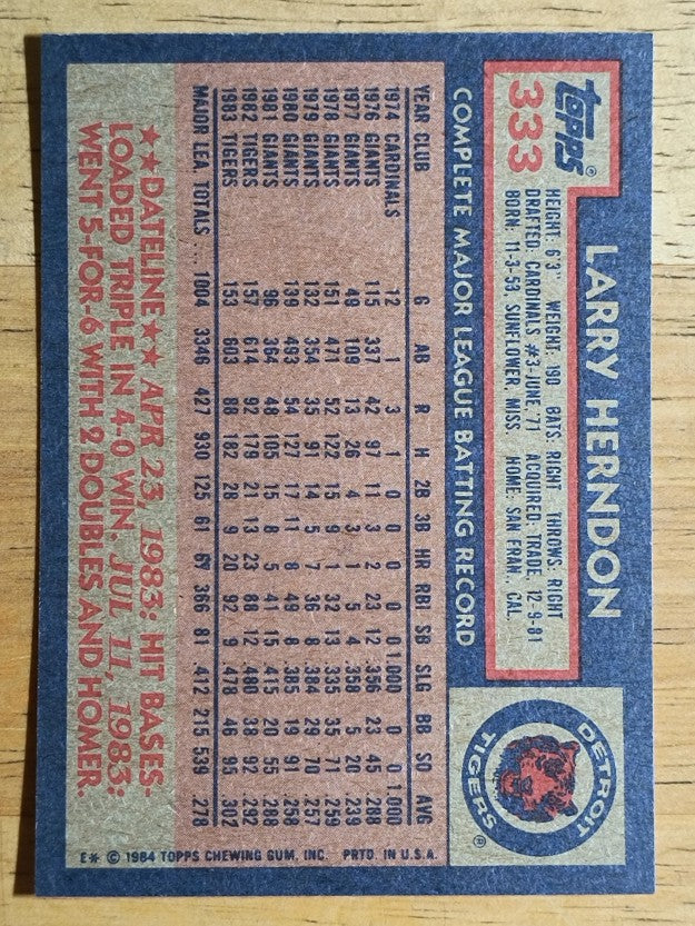 1984 Topps #333 Larry Herndon