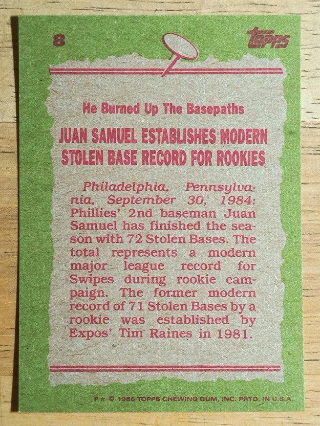 1985 Topps #8 Juan Samuel RB