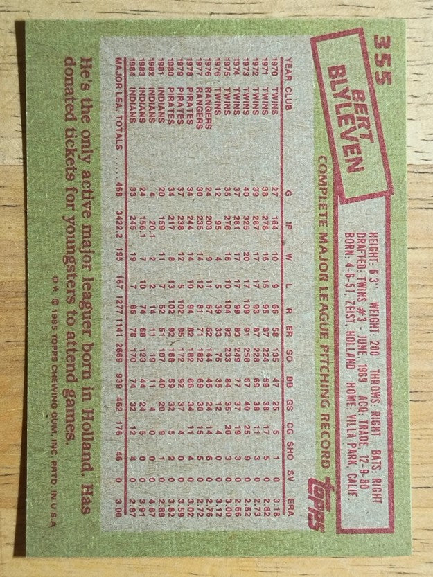 1985 Topps #355 Bert Blyleven