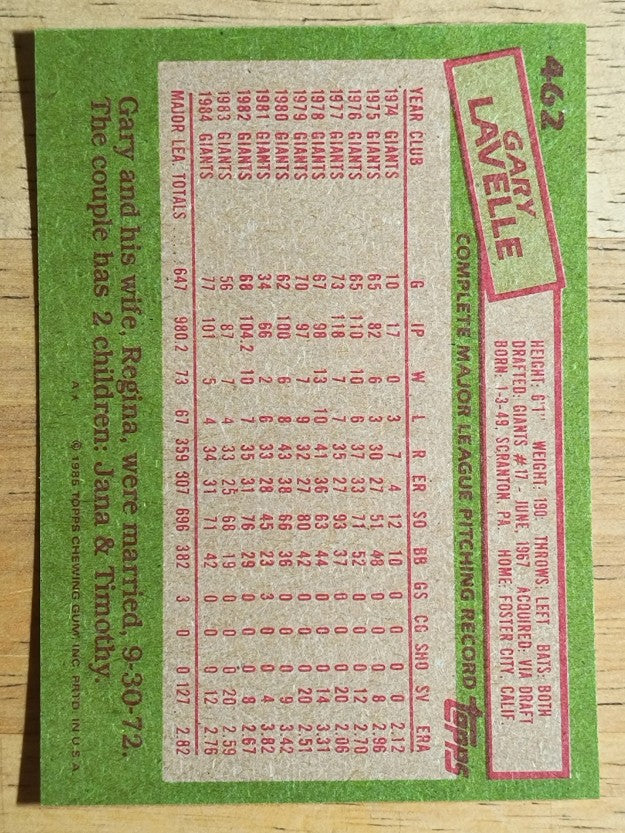1985 Topps #462 Gary Lavelle