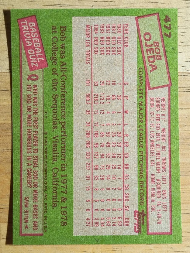 1985 Topps #477 Bob Ojeda