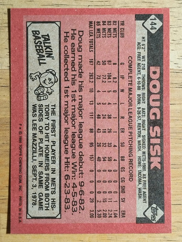 1986 Topps #144 Doug Sisk