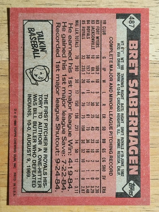 1986 Topps #487 Bret Saberhagen