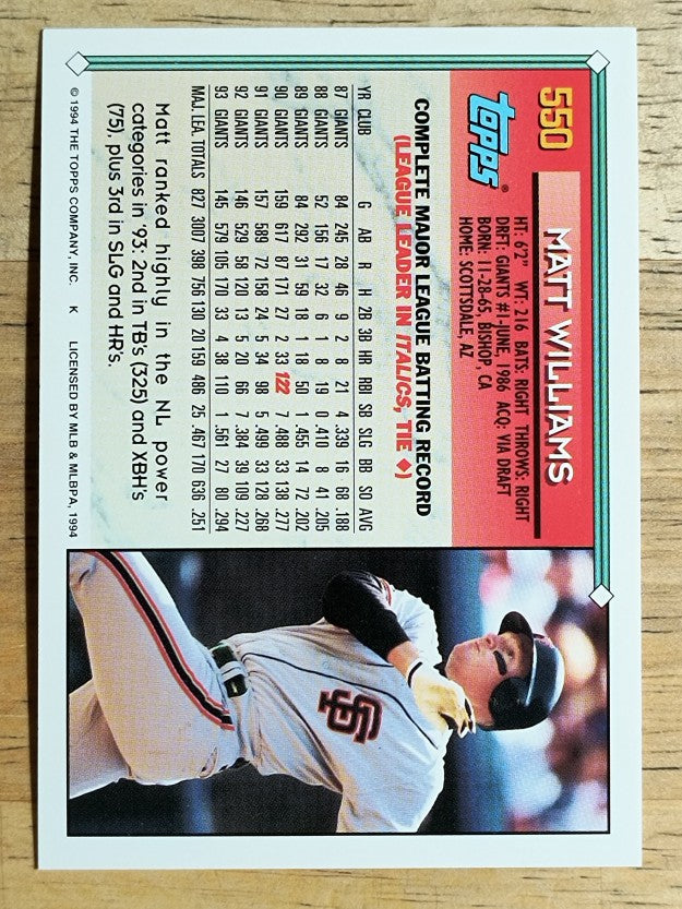 1994 Topps #550 Matt Williams