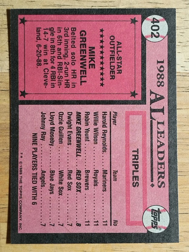 1989 Topps #402 Mike Greenwell AS