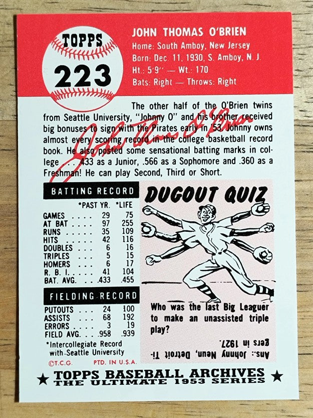 1991 Topps Archives '53 #223 Johnny O'Brien