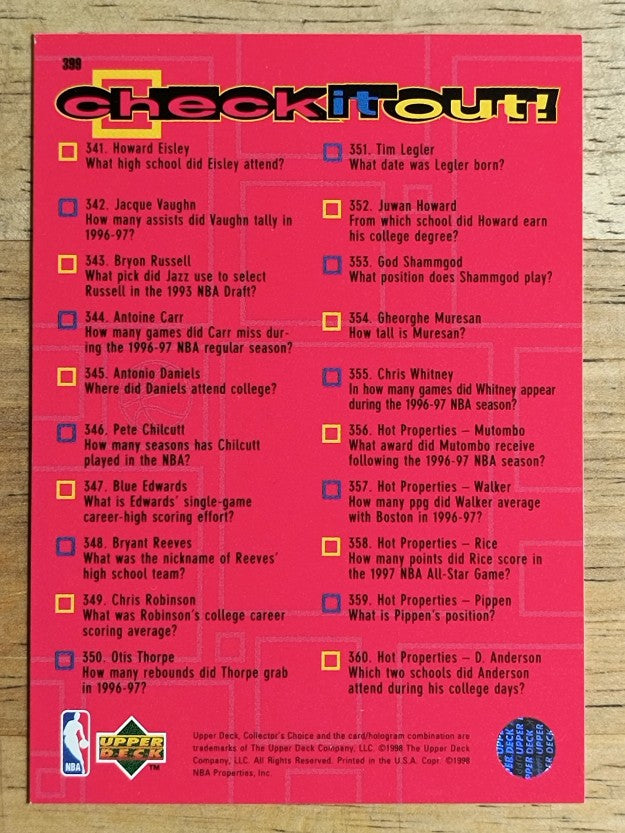 1997-98 Collector's Choice #399 Checklist 4