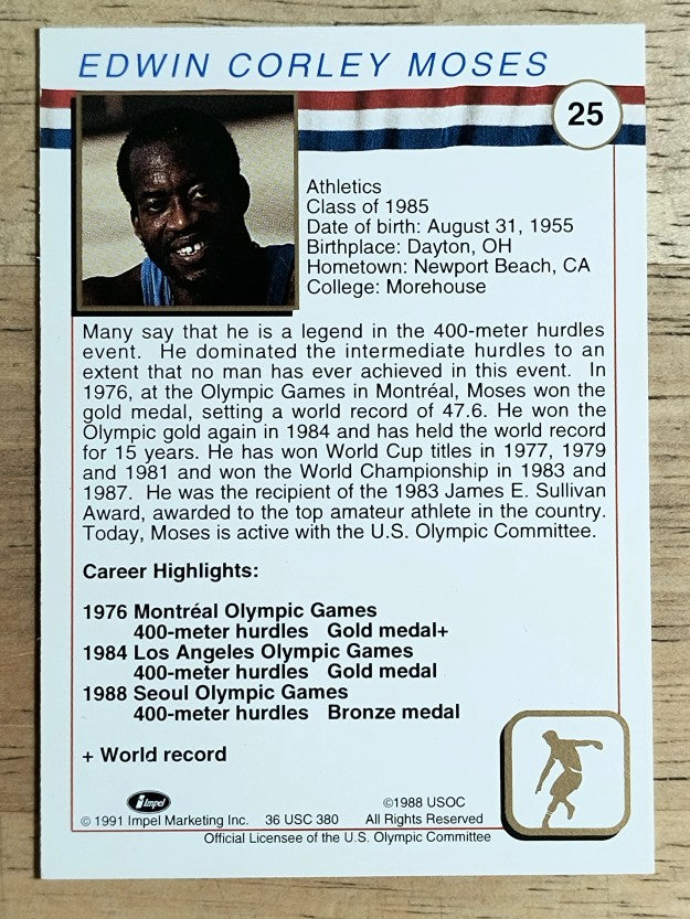 1991 Impel U.S. Olympic Hall of Fame #25 Edwin Moses