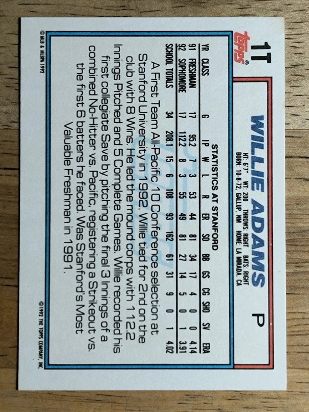 1992 Topps Traded #1T Willie Adams USA RC