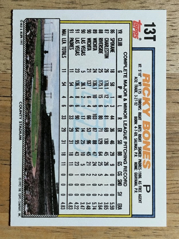 1992 Topps Traded #13T Ricky Bones
