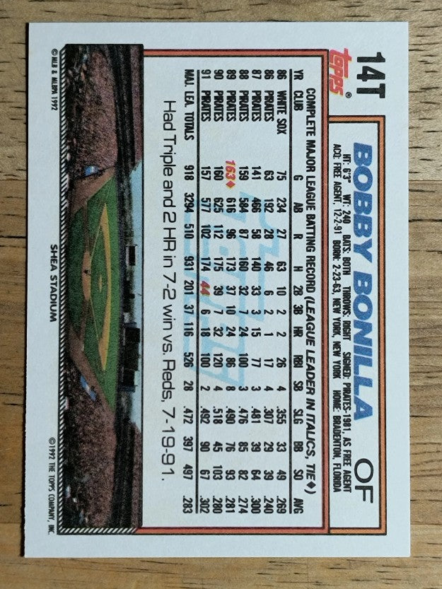 1992 Topps Traded #14T Bobby Bonilla