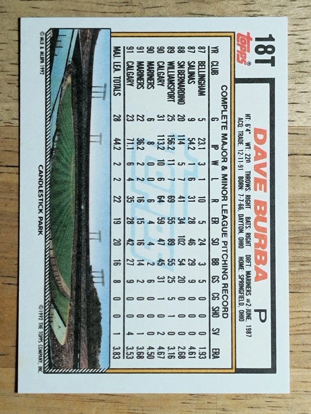 1992 Topps Traded #18T Dave Burba