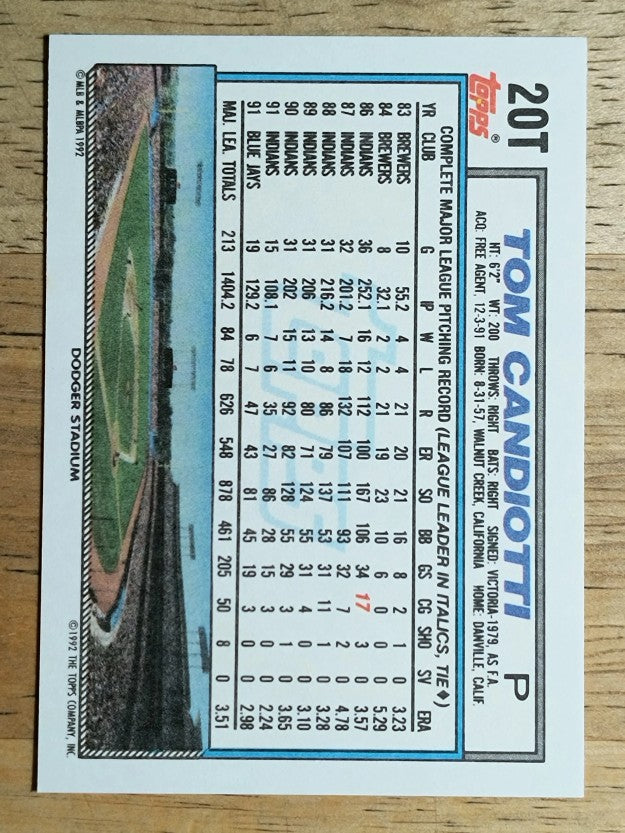 1992 Topps Traded #20T Tom Candiotti