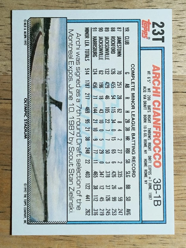 1992 Topps Traded #23T Archi Cianfrocco RC