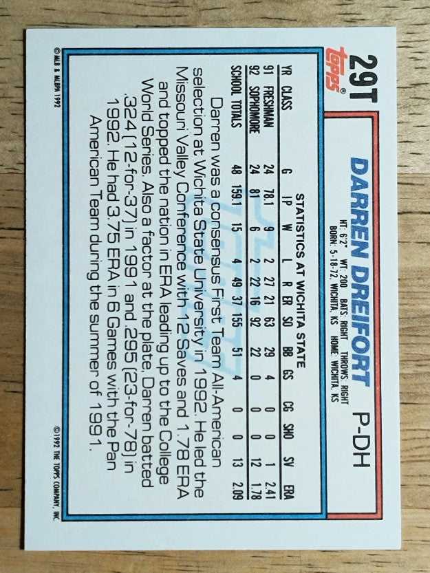 1992 Topps Traded #29T Darren Dreifort USA