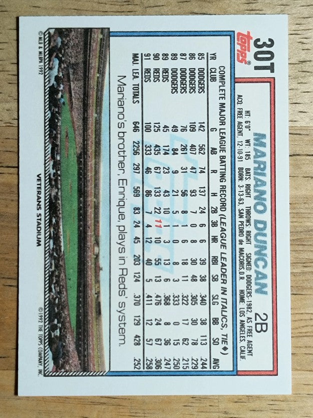 1992 Topps Traded #30T Mariano Duncan