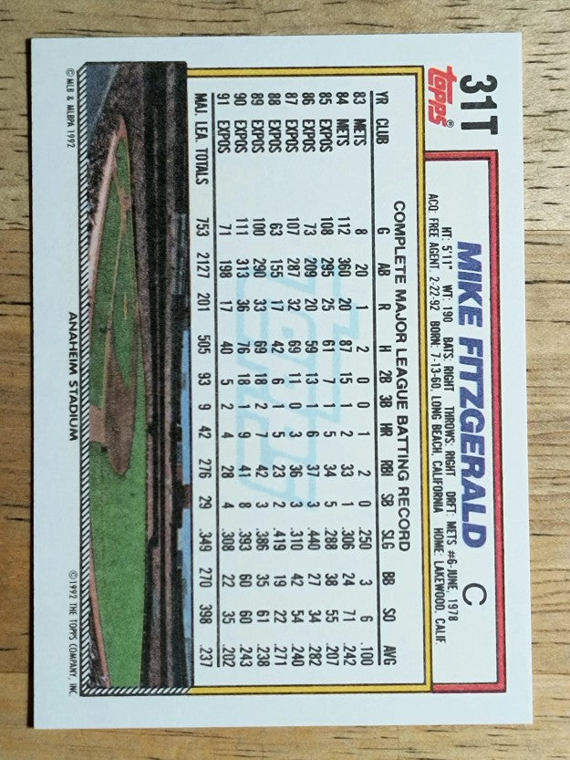 1992 Topps Traded #31T Mike Fitzgerald