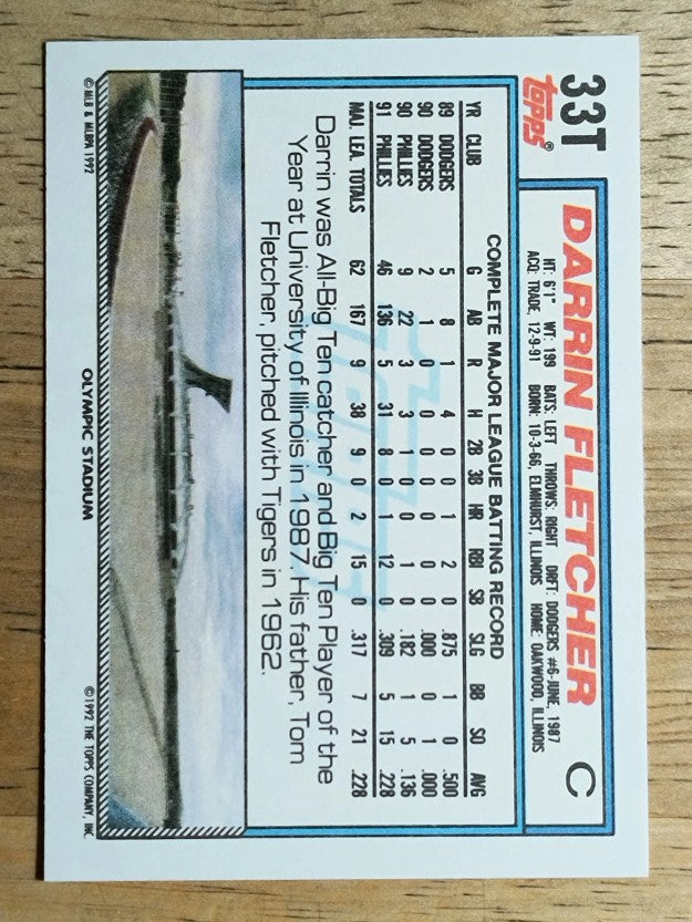 1992 Topps Traded #33T Darrin Fletcher