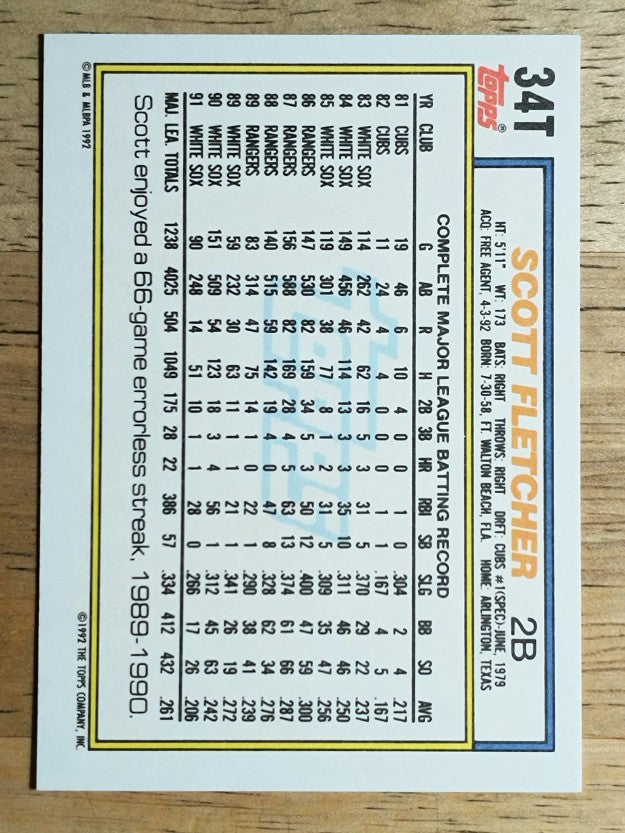 1992 Topps Traded #34T Scott Fletcher