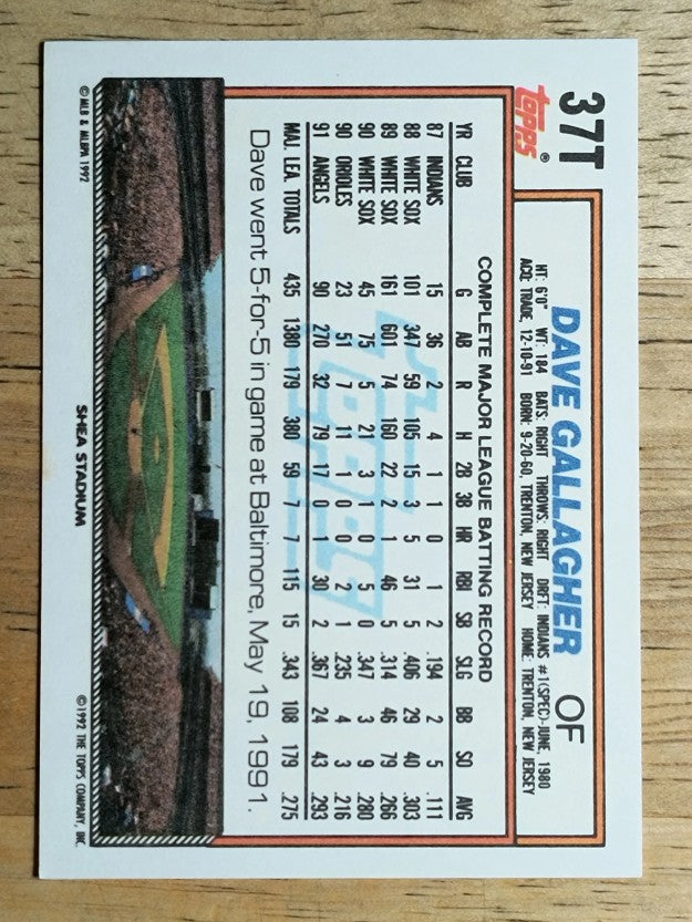 1992 Topps Traded #37T Dave Gallagher