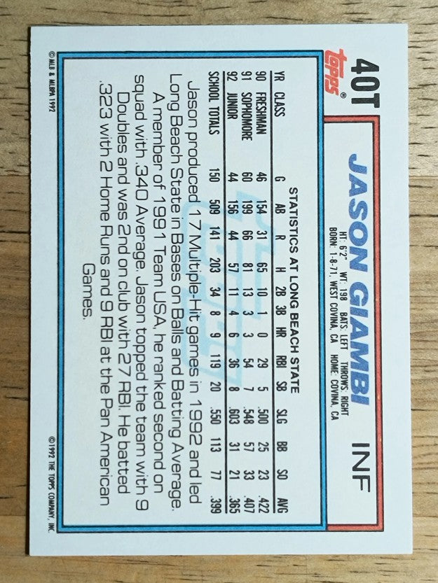1992 Topps Traded #40T Jason Giambi USA