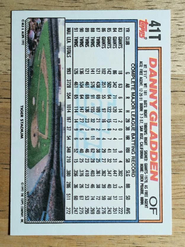 1992 Topps Traded #41T Danny Gladden