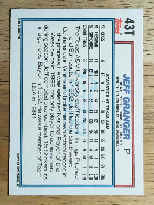 1992 Topps Traded #43T Jeff Granger USA