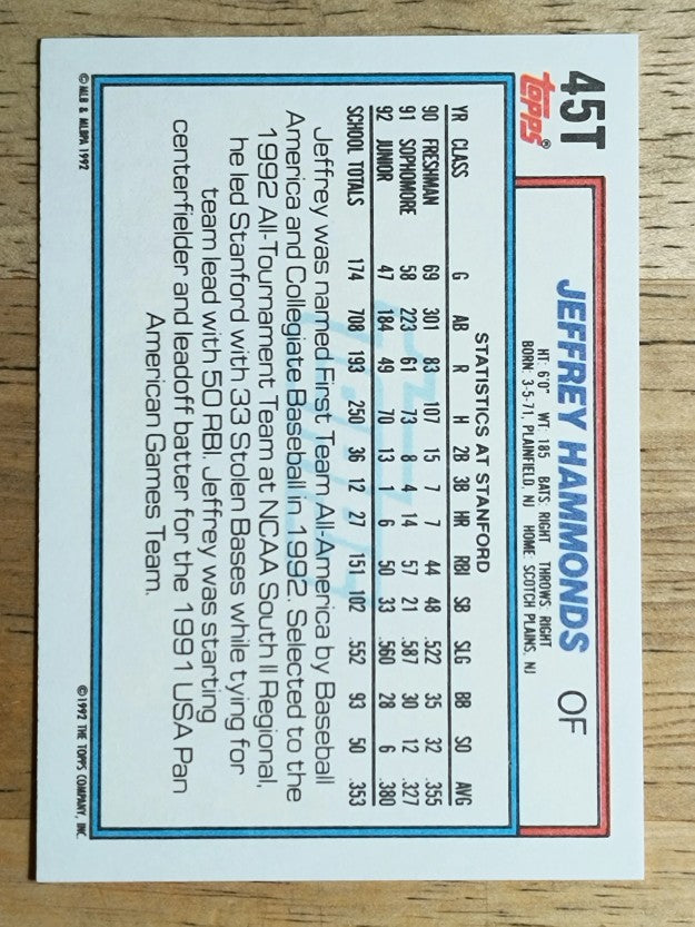 1992 Topps Traded #45T Jeffrey Hammonds USA