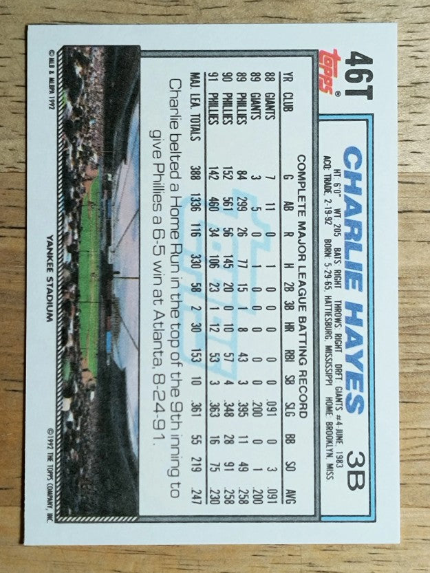 1992 Topps Traded #46T Charlie Hayes
