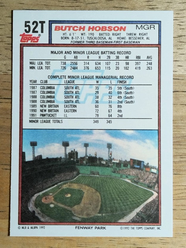 1992 Topps Traded #52T Butch Hobson