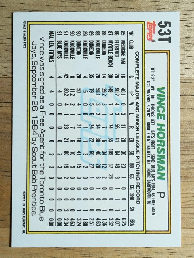 1992 Topps Traded #53T Vince Horsman