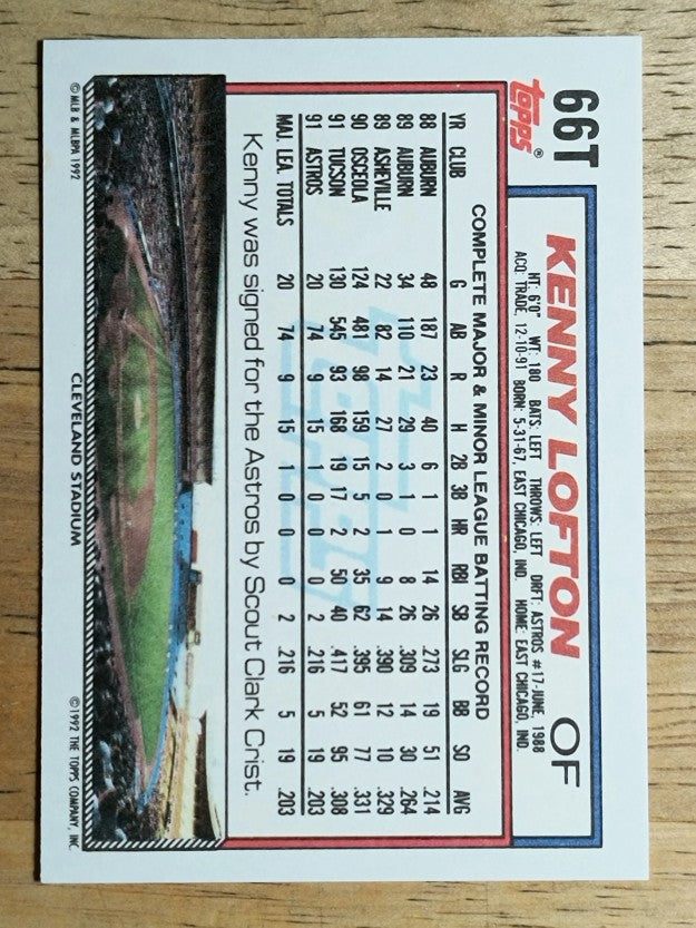1992 Topps Traded #66T Kenny Lofton
