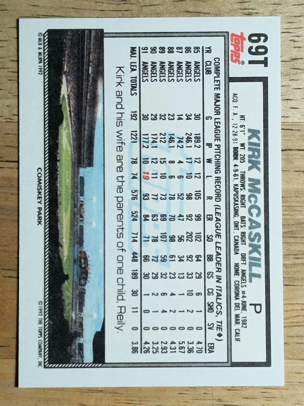 1992 Topps Traded #69T Kirk McCaskill