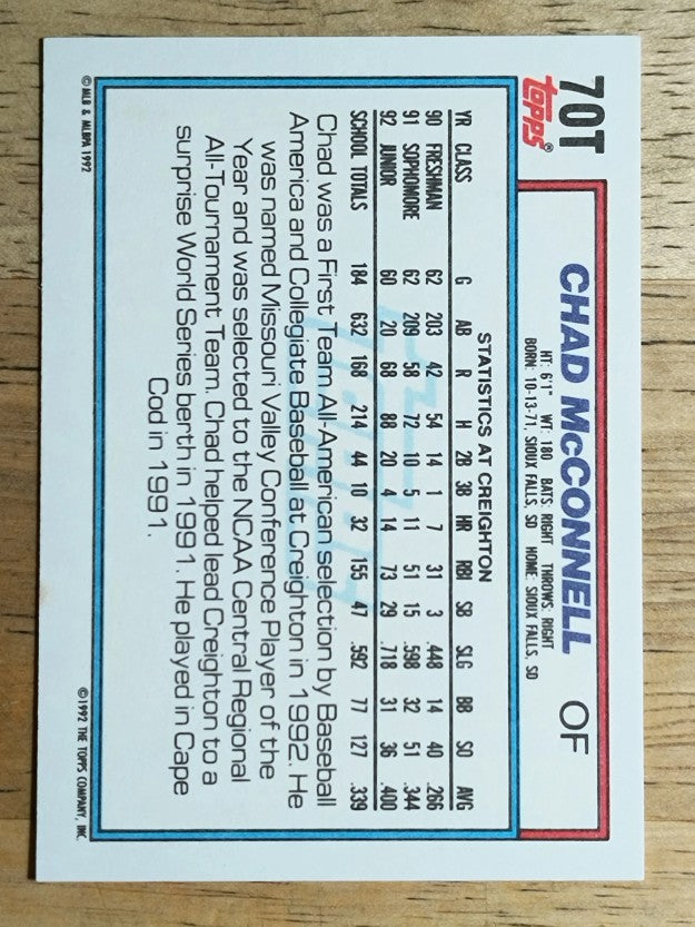 1992 Topps Traded #70T Chad McConnell USA RC